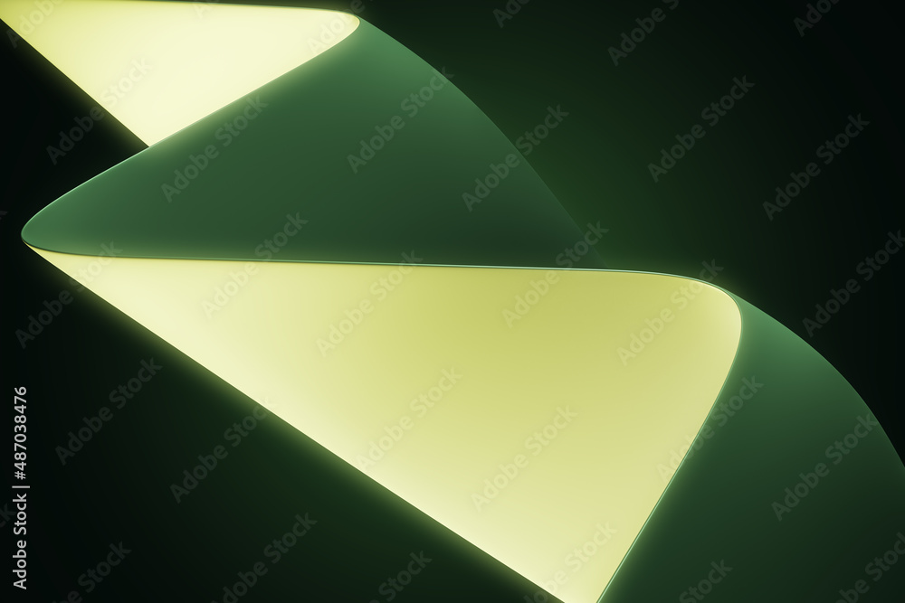 Aufkleber Soft green chiffon background with curves and waves. Design and cloth concept. 3D Rendering.