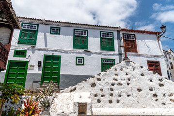 Traditional colonial architecture of Canary islands with colorful houses in the capital of La...