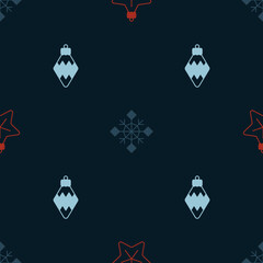 Set Christmas star, Snowflake and toy on seamless pattern. Vector