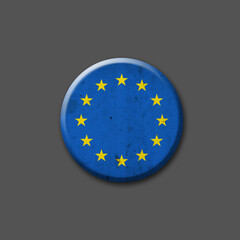 Euro Union flag. Round badge. Isolated on a gray background. 3D illustration. Signs and Symbols.