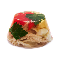 Delicious chicken aspic isolated on white background
