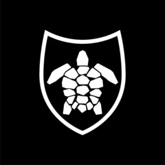 Turtle logo with shield isolated on dark background
