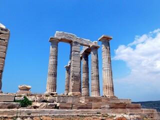 Fototapeta na wymiar Ruins of the temple of Poseidon or Neptune, at cape Sounion, Attica, Greece