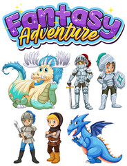 Set of dragon and fairy tale cartoon characters