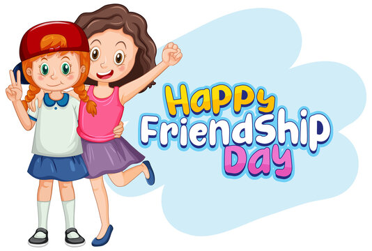 Happy Friendship Day with two girls in cartoon style