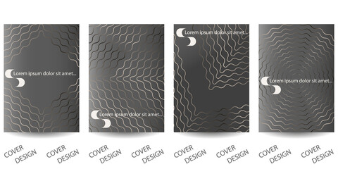 Luxury minimal geometric backgrounds set. Gray geometric pattern with wavy texture of thin metallic lines . For printing on covers, banners, sales, flyers, menus, certificates. Contemporary design.