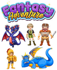 Fototapeta premium Set of dragon and fairy tale cartoon characters