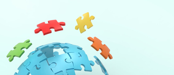 Creative idea puzzle Jigsaw Concept. Business ideas and teamwork Concept for Success and Target on Blue. copy space, digital, banner, website -3d Rendering