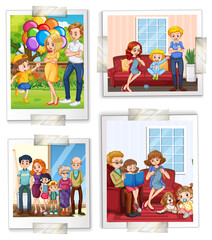 Set of happy family photos on white background