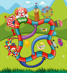 Snake and ladders game template in circus theme