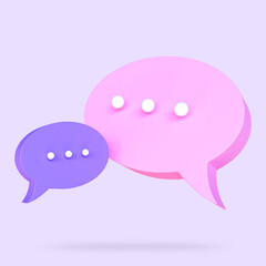 Chat Bubble icon. Minimal chat discussion box. Concept of social media messages. Typing in chat bubble. Comment sign symbol. 3d rendering illustration