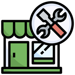 REPAIR SHOP filled outline icon,linear,outline,graphic,illustration