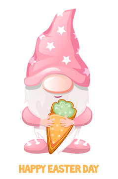 Cute Pink Gnome With Carrot Cookies For Easter.