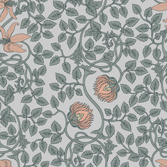 Floral vintage seamless pattern for retro wallpapers. Enchanted Vintage Flowers. Arts and Crafts movement inspired. Design for wrapping paper, wallpaper, fabrics and fashion clothes. - 487046439