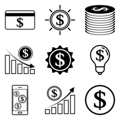 Dollar Flat Icon Set Isolated On White Background