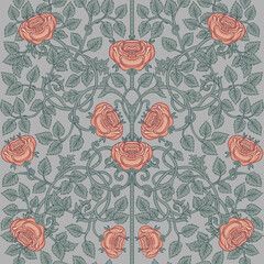 Floral vintage seamless pattern for retro wallpapers. Enchanted Vintage Flowers. Arts and Crafts movement inspired. Design for wrapping paper, wallpaper, fabrics and fashion clothes. - 487048239