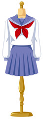 赤リボンセーラー服のトルソーアイコン（白＋ブルー）／白背景用