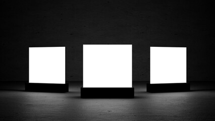  Illustration triple white square light in the dark room. Abstract illustration. Modern minimal...