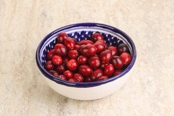 Ripe sweet tasty cranberry in the bowl