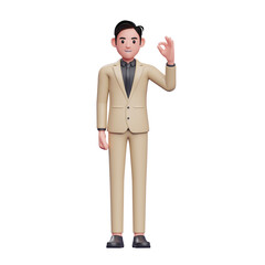 3d businessman give ok sign finger, Nice Work 3D render businessman character illustration