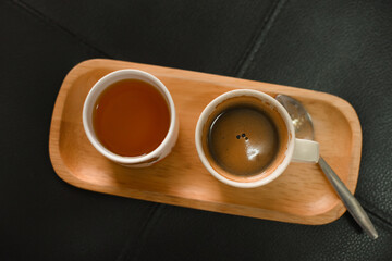 hot coffee cup with teacup