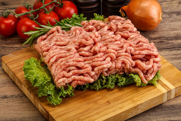 Raw pork minced meat over board