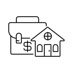 briefcase with dollar icon, investment, house. Line icon