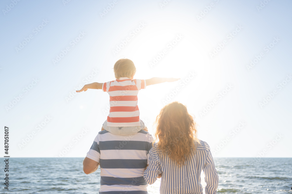 Poster happy family having fun on summer vacation