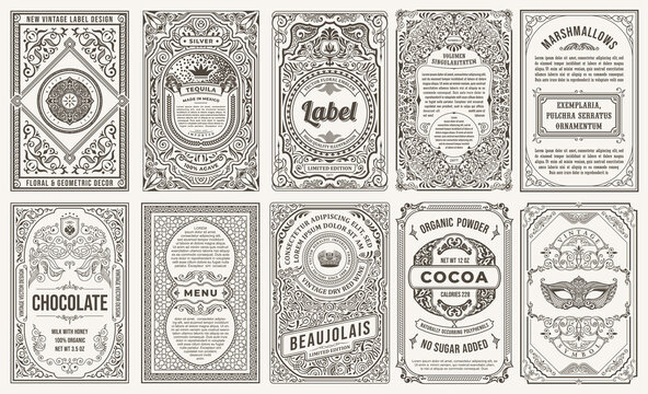 Vintage vector set retro cards. Template greeting card border or invitation