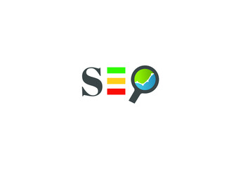 Multi colored SEO logo icon with magnifying glass and Diagram