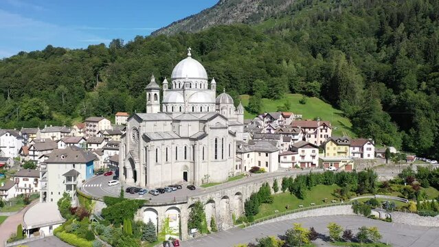 Aerial view of the Cristo Re Church in Messina, Italy. High quality 4k footage