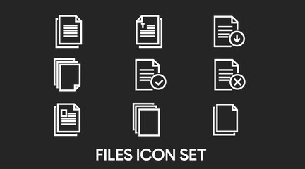 Files or documents icon set. Vector isolated black and white editable set