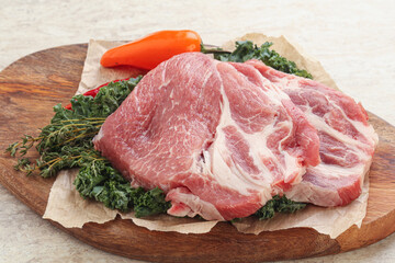 Raw pork neck for cooking