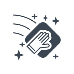 Cleaning related vector glyph icon. Hand with a napkin wipes the surface. Clean sign. Isolated on white background. Editable vector illustration