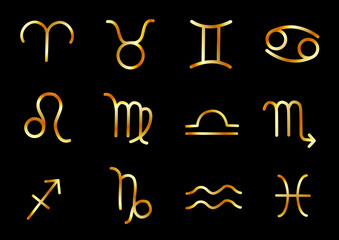 Zodiac constellations symbols in gold