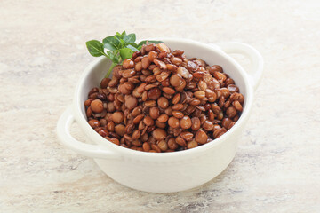 Boiled lentil in the bowl