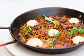 Fideua, typical noodle casserole. Typical Spanish cuisine.