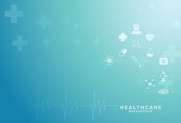 Abstract medical background with flat .icons and symbols. Template design .with concept and idea for healthcare .technology, innovation medicine, .healthcare, science. Vector illustration.
