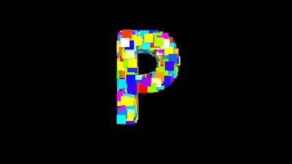 Letter P. 3D Bright colored uppercase large letter of the alphabet P on an empty black background isolate. Color font