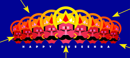 Happy Dussehra, illustration of arrows and ravan, Indian festival, killing ravan, devil