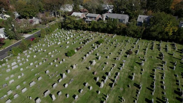 Drone over cemetary during the day