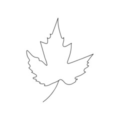 Line monochrome illustration of maple leaf. Suitable for signboards, shops, banners, books etc. Vector silhouette.