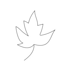 Line monochrome illustration of leaf of tree. Suitable for signboards, shops, banners, books etc. Vector silhouette.