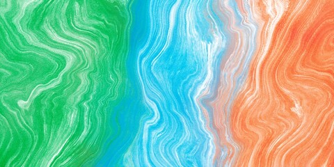 ざらざらテクスチャ・マーブル模様の抽象背景　横長バナー　黄緑と水色とオレンジ　ラメ　カラフル　粒子