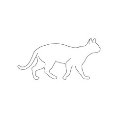 Line monochrome illustration of walking cat. Suitable for signboards, shops, banners, books etc. Vector silhouette.