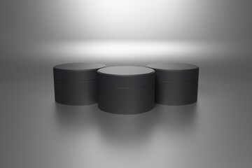 3d packaging template with circular shaped box for jewelry, luxury product - Empty black box layout for brand design and package design 