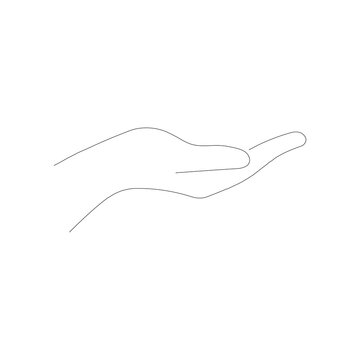 Line monochrome illustration of outstretched hand. Suitable for signboards, shops, banners, books etc. Vector silhouette.