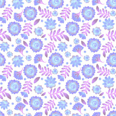 Fototapeta na wymiar Seamless pattern. Floral ornament on a white background. Background for printing on fabric, paper. Scrapbooking, postcard, packaging, wrapper.
