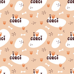 Seamless pattern with hand drawn letterings - I love corgi. Abstract vector background.