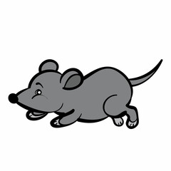 the character of a gray mouse that runs away, cartoon illustration, isolated object on a white background, vector,